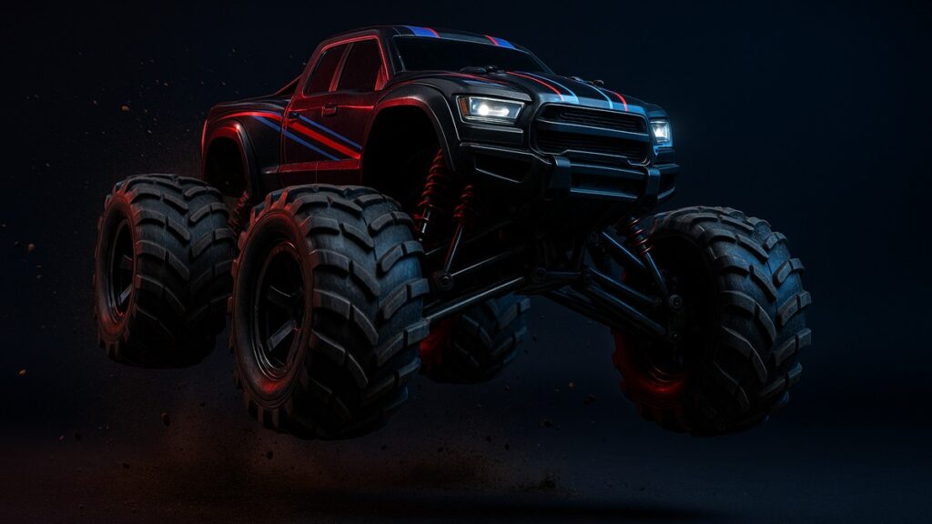 RC Monster Truck Jumping Over Terrain